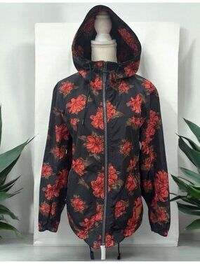 COACH Floral Windbreaker Hoodie Jacket Size Small